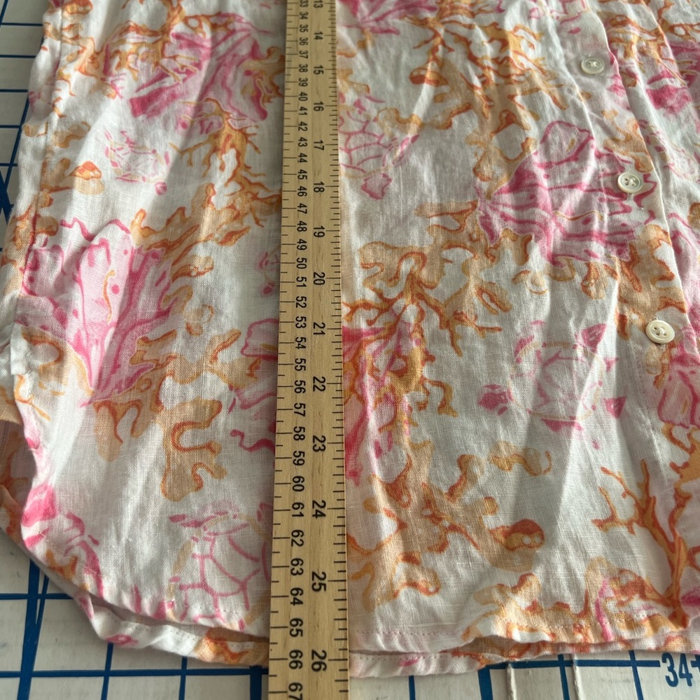 J. Jill Pink and Orange Love Linen Shirt MedP Sea Turtle and Coral Pink Orange - Picture 6 of 7